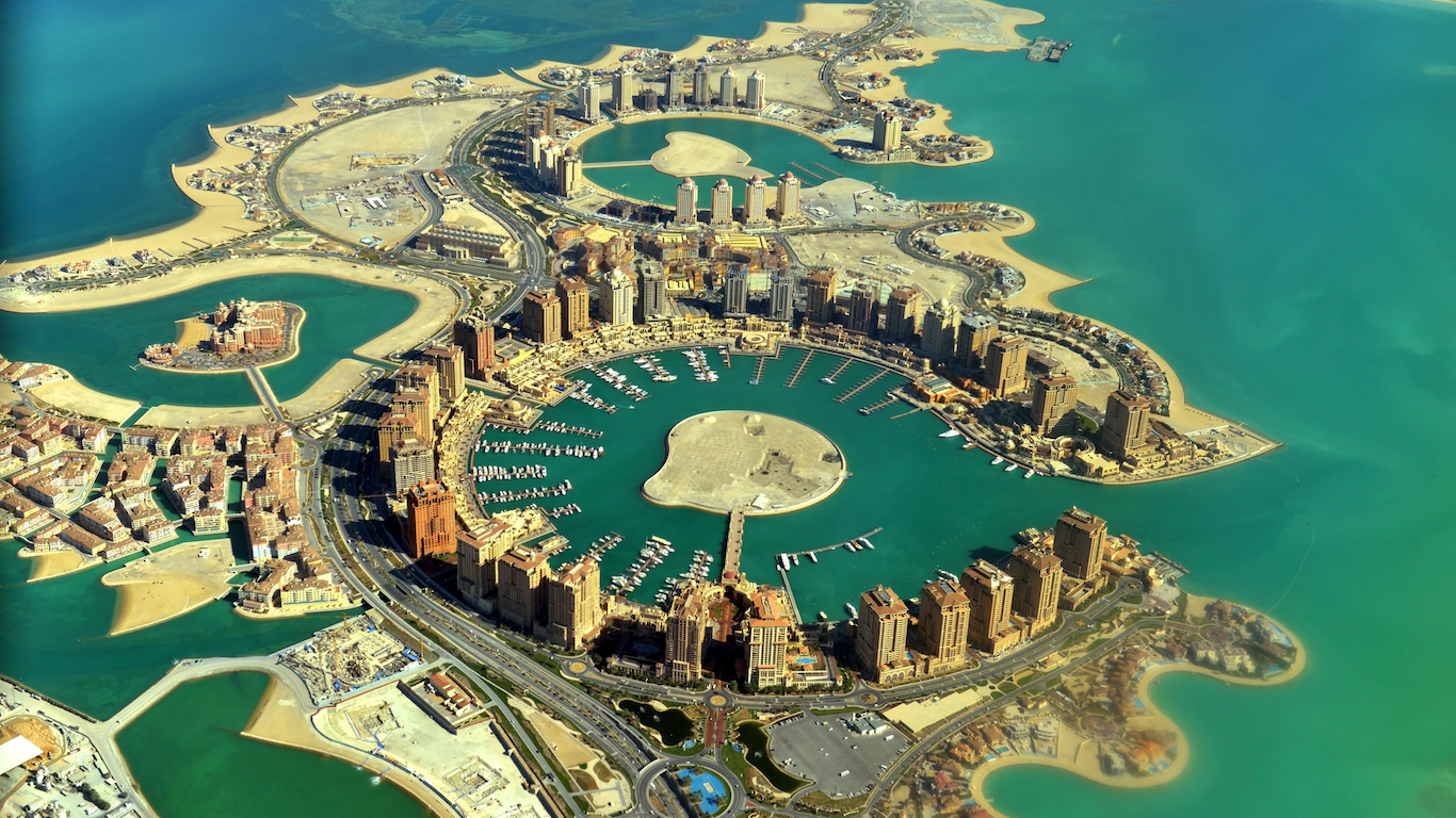 The Pearl, Porto Arabia Marina shot from the air in Doha, Qatar